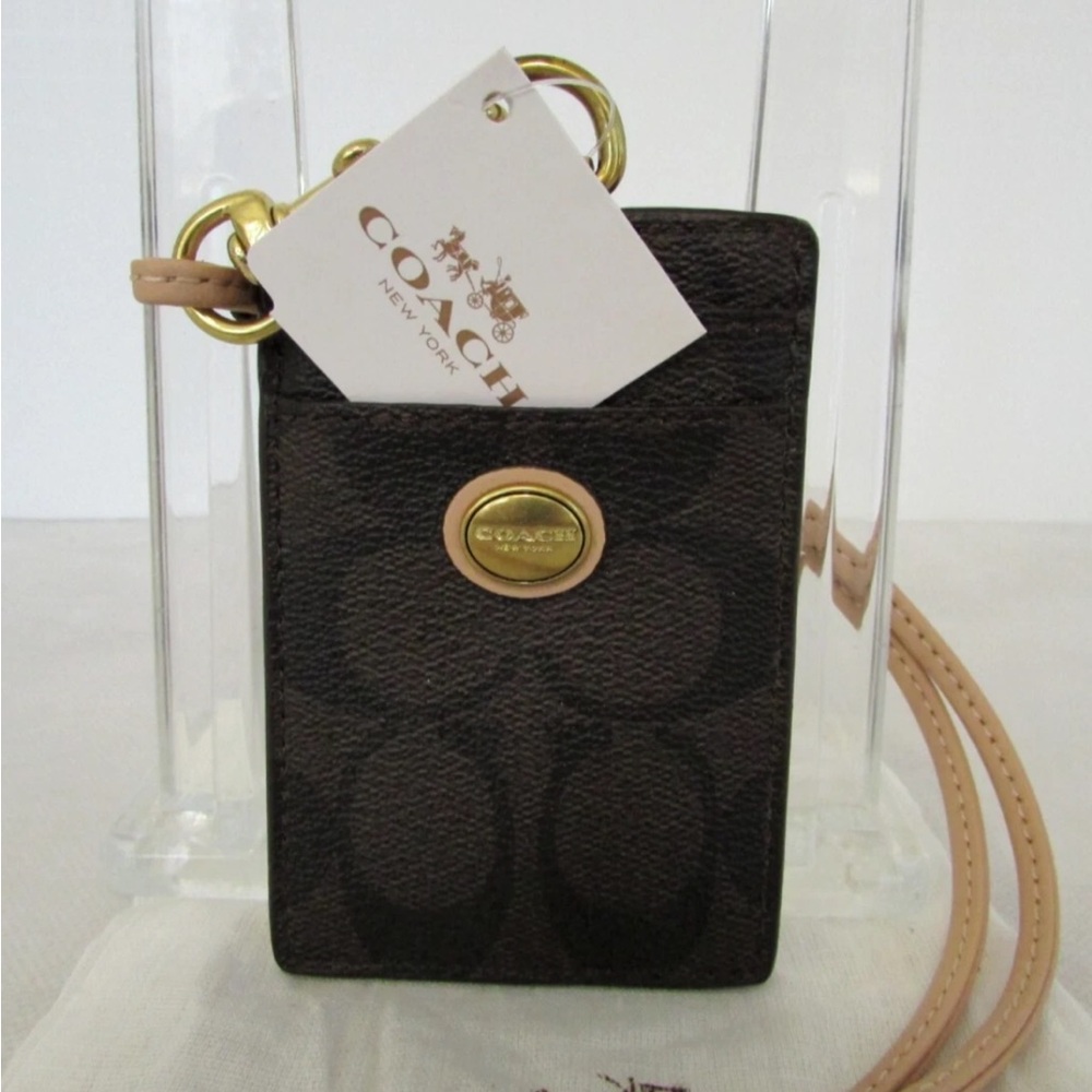 Coach Peyton Signature ID Lanyard Brown Tan